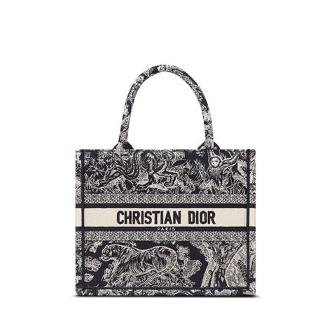 Borsa piccola Dior Book Tote Ricamo Toile de Jouy Reverse blu 